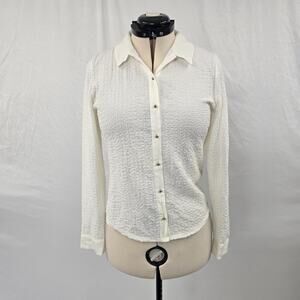 Philosophy Button Up Blouse Women's L Cream Textured Long Sleeve Collar